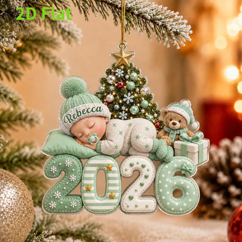 TEMU 2d Flat, Personalized - Custom Name & Year Acrylic Hanging Pendant With Tree Decoration Suitable For Christmas, New Year, Decor - Gift For Birth
