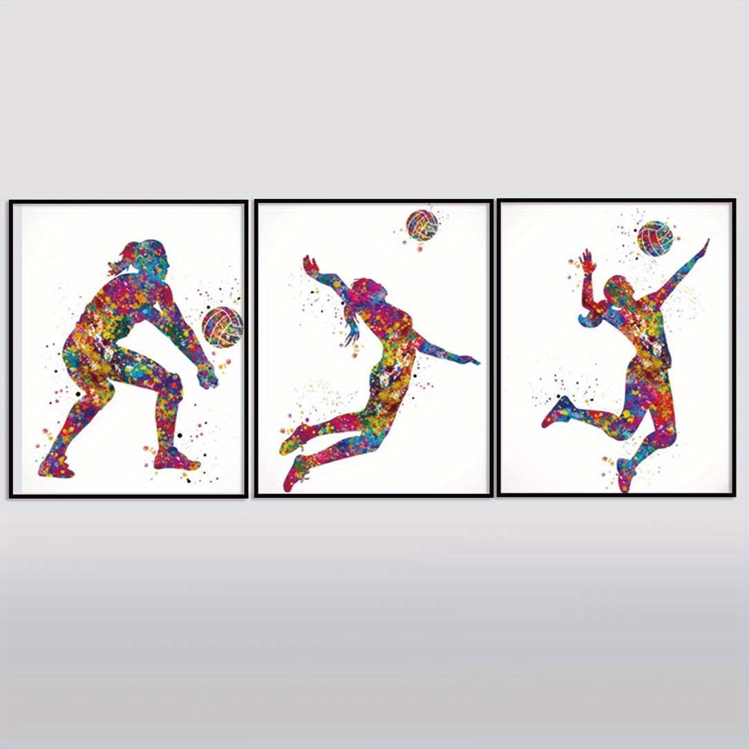 TEMU Borderless 3pcs Volleyball Women's Volleyball 3pcs Set Watercolor Printing Handball Player Women's Volleyball Women's Sports Volleyball Room