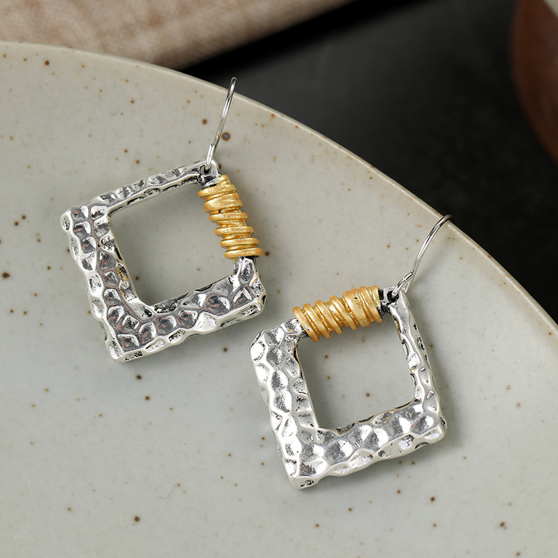 Women's Hammered Textured Square Drop Earrings