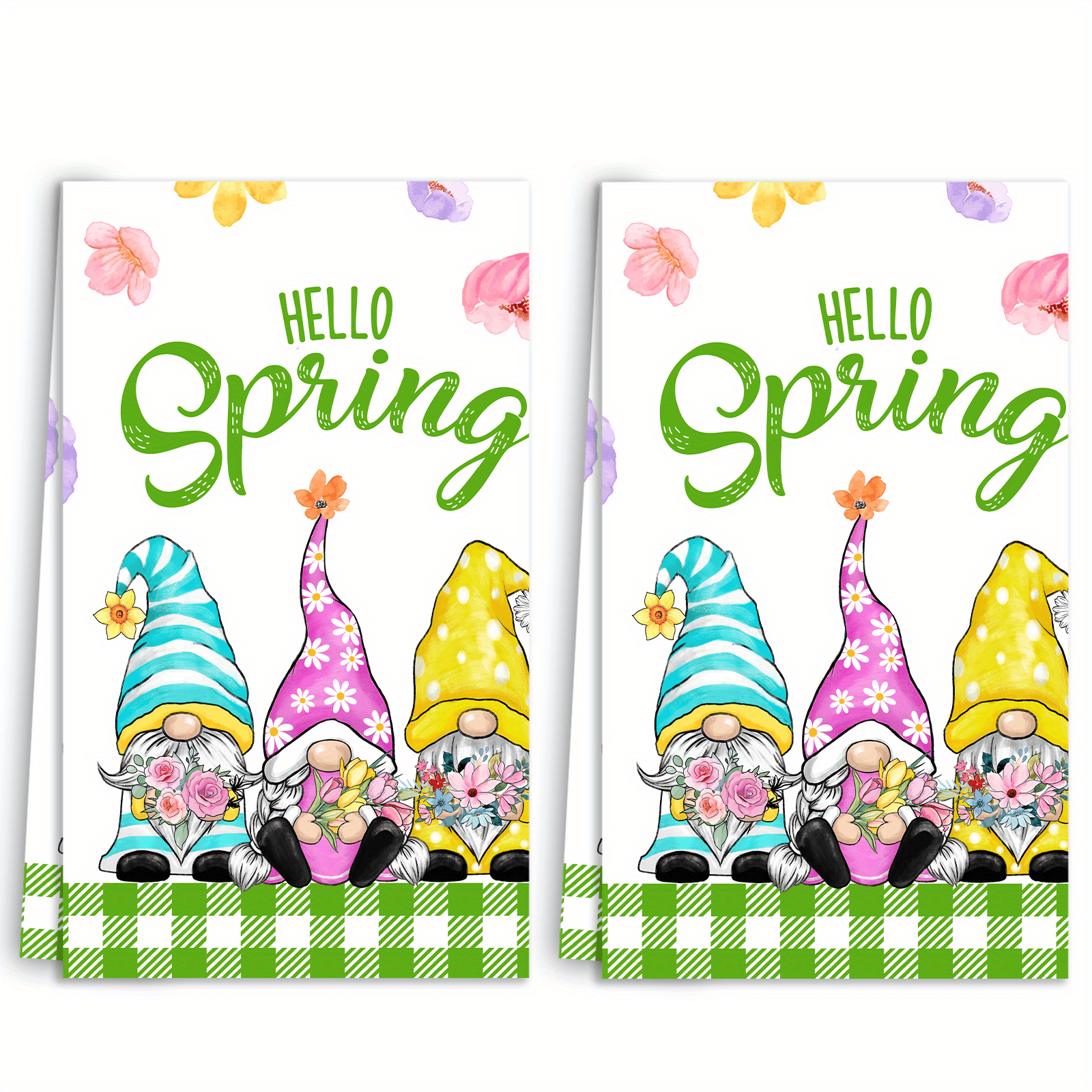 

2-pack Rustic Spring Gnomes Kitchen Towels, Polyester Woven Hand Towels, Fade Resistant, Floral Theme, Hand Wash Only, Decorative Absorbent Tea Towels For Spring Seasonal Decor