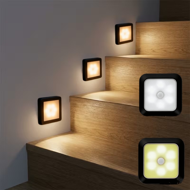 6 LED   Sensor Lights for Stairs, IP44, Battery-Powered Wireless Night Light, Suitable for Under Cabinets,  , Stairs, Wardrobes,   Design.   Electronic Components (Battery Not Included)