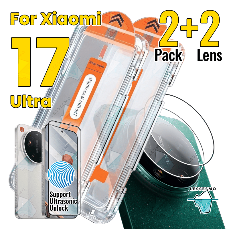E-shop Auto- Kit für Xiaomi 17 Ultra Displayschutzfolie [2+2] 2er--Install Kit HD 9H Panzerglas und 2 Stück HD Linsenschutz [Unterstützt