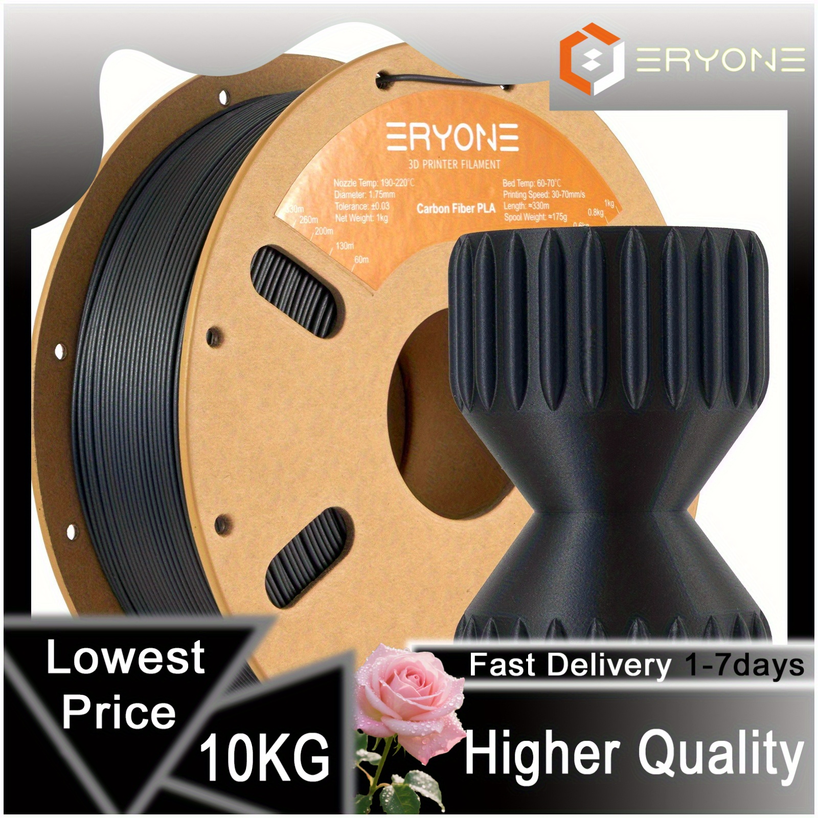 Eryone 10kg Pla Carbon Fiber Filament For 3d Printers, With A Diameter Of 1.75mm And A Tolerance Of +/-0.03mm