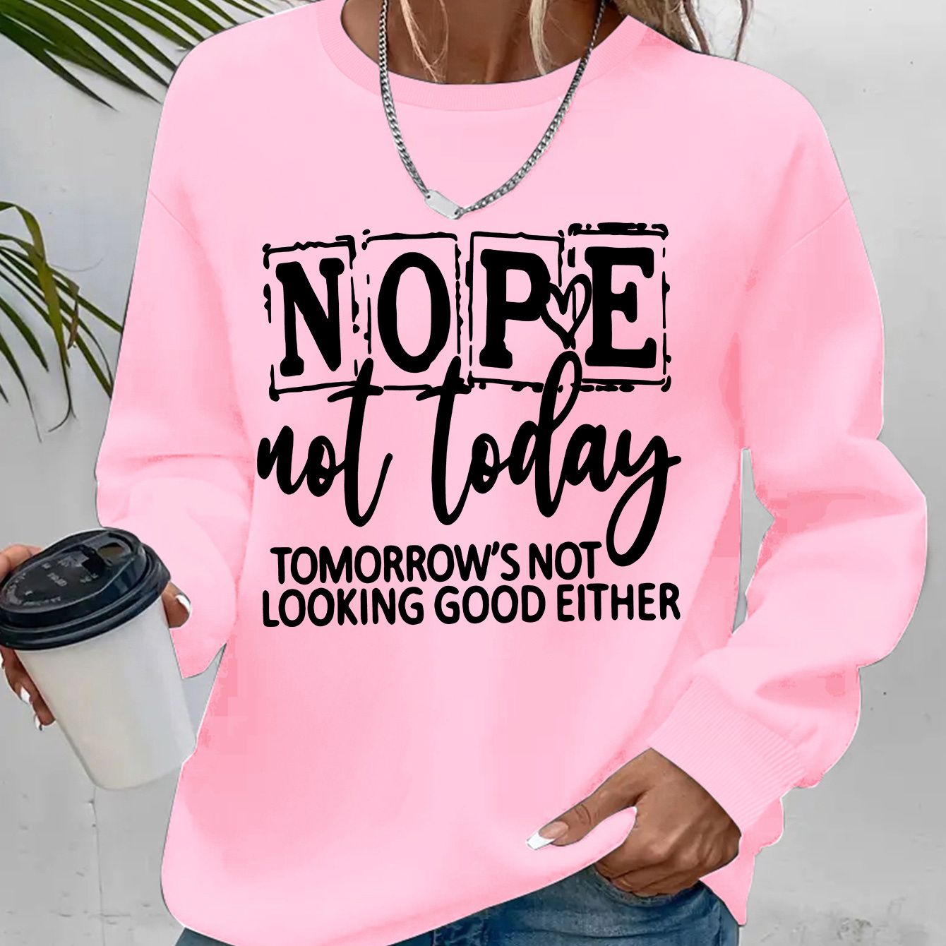 

Nope " Cozy Fleece-lined Crew Neck Sweatshirt For Women - Casual Long Sleeve Pullover, Fall & Winter