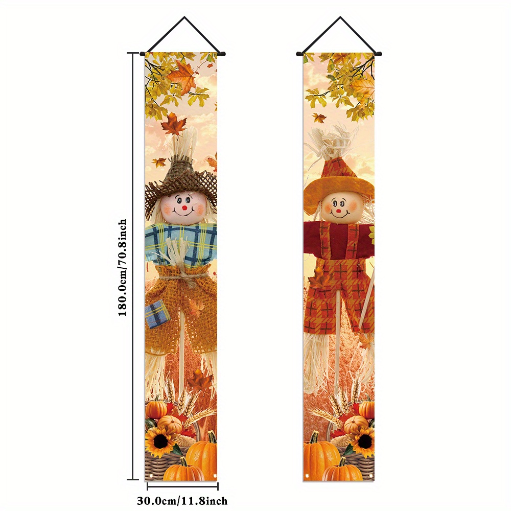 TEMU 1 Pair, Welcome Autumn Party Porch Couplet - Featuring Smiling Scarecrows, Ears, Sunflowers, And Pumpkin Patterns, Suitable For Indoor And