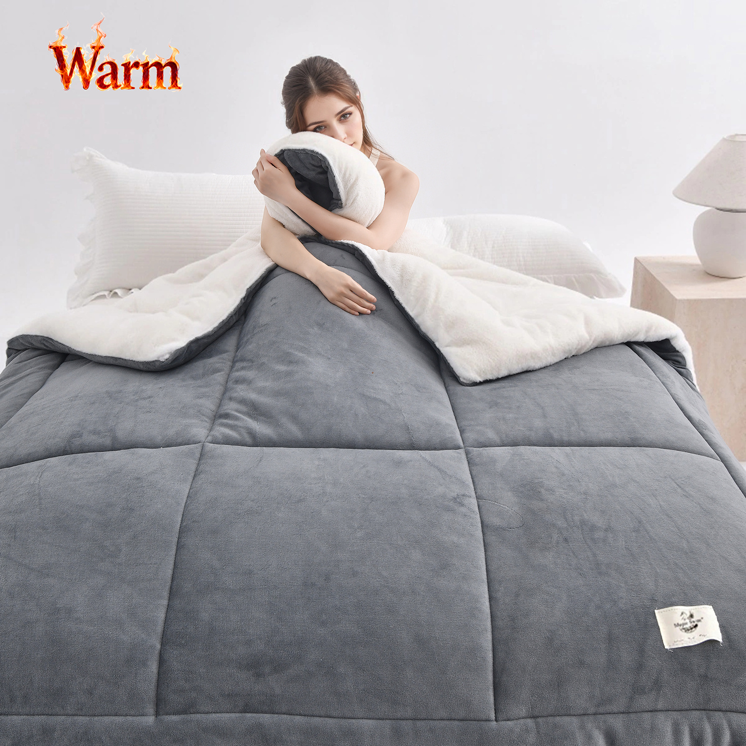 TEMU Thick Quilted Comforter Insert - Ultra Soft Breathable Polyester And Milk Velvet, Machine Washable, Solid Color, Medium Weight, Contemporary