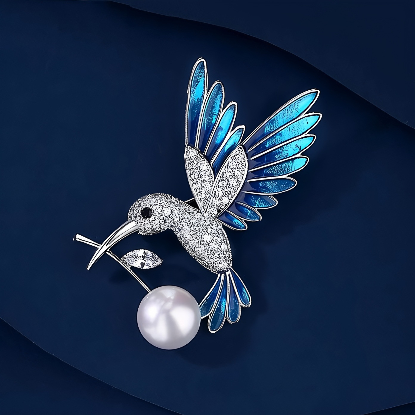 TEMU 1pc Blue Hummingbird Brooch High-end Women's Luxury Temperament Pearl Corsage Exquisite High-end Pin New Suit Additions