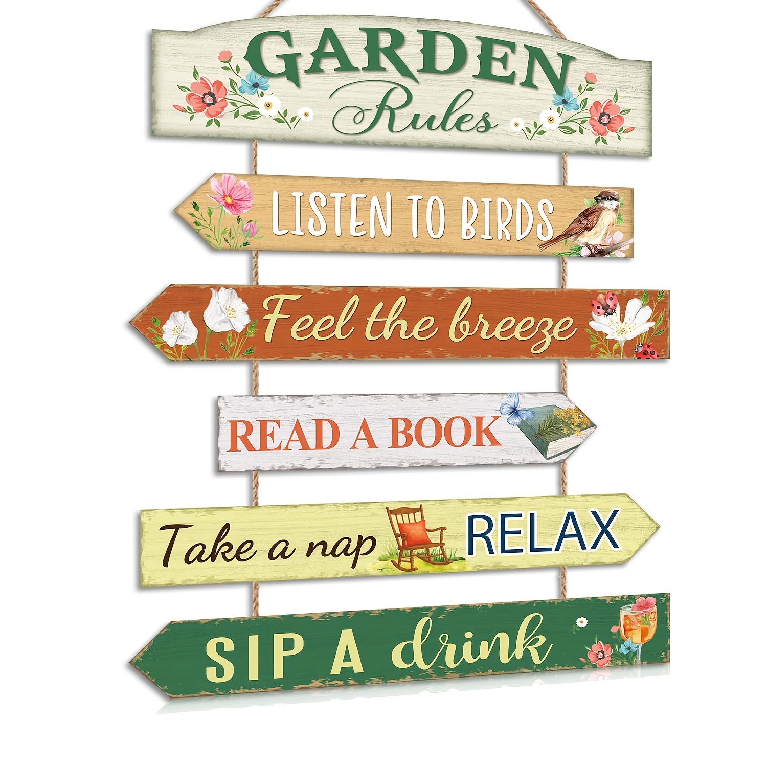 TEMU 2d Flat, 2d Flat 6pcs Set Wooden Outdoor Fun Garden Rules Hanging Signs, Gardening Enthusiast Decor, Outdoor Garden Sign Plaques, And Relax,