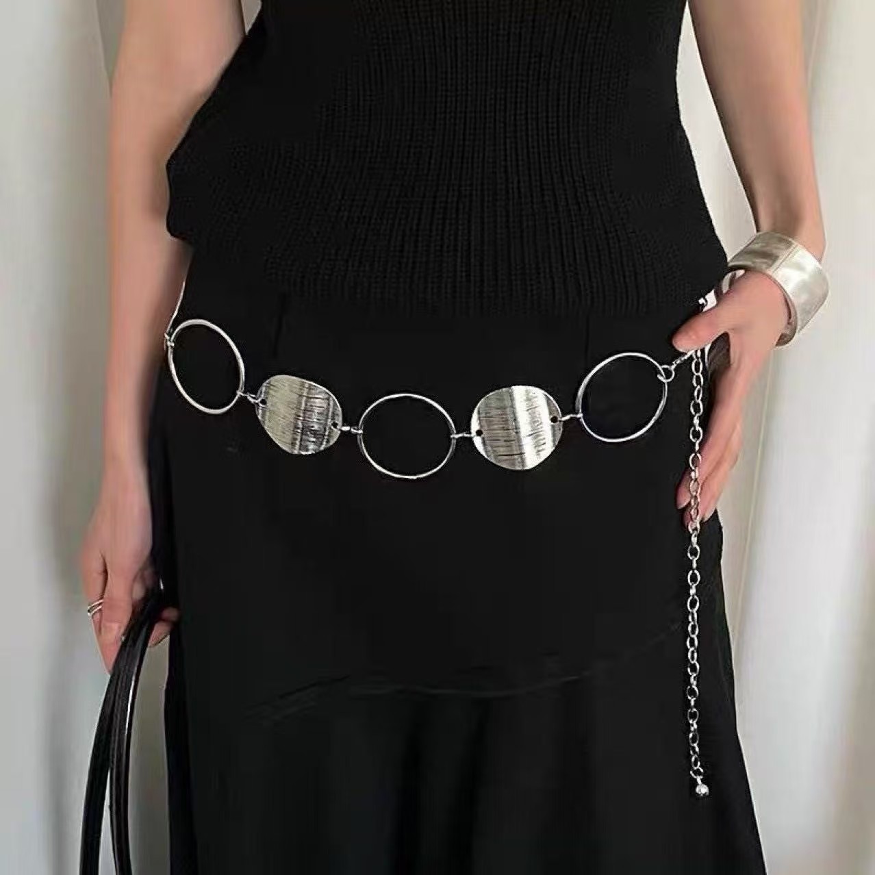TEMU Waist Chain, Vintage Style Niche Geometric Ring Spliced Waist Chain Accessory.suitable For Occasions
