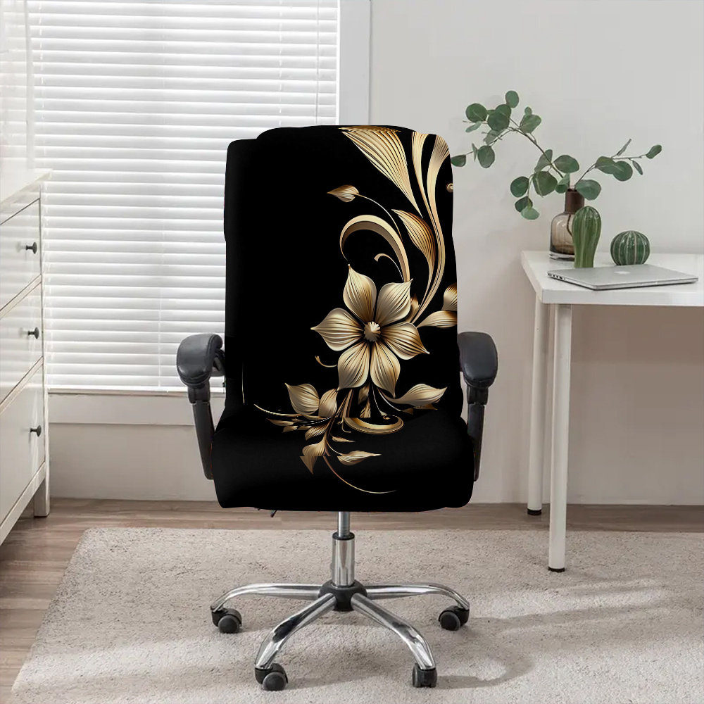 TEMU 1pc Black Golden Vine Office Chair Cover, Fabric With Elastic Detachable And Machine Washable Chair Cover. Suitable For Office, Bedroom And Game