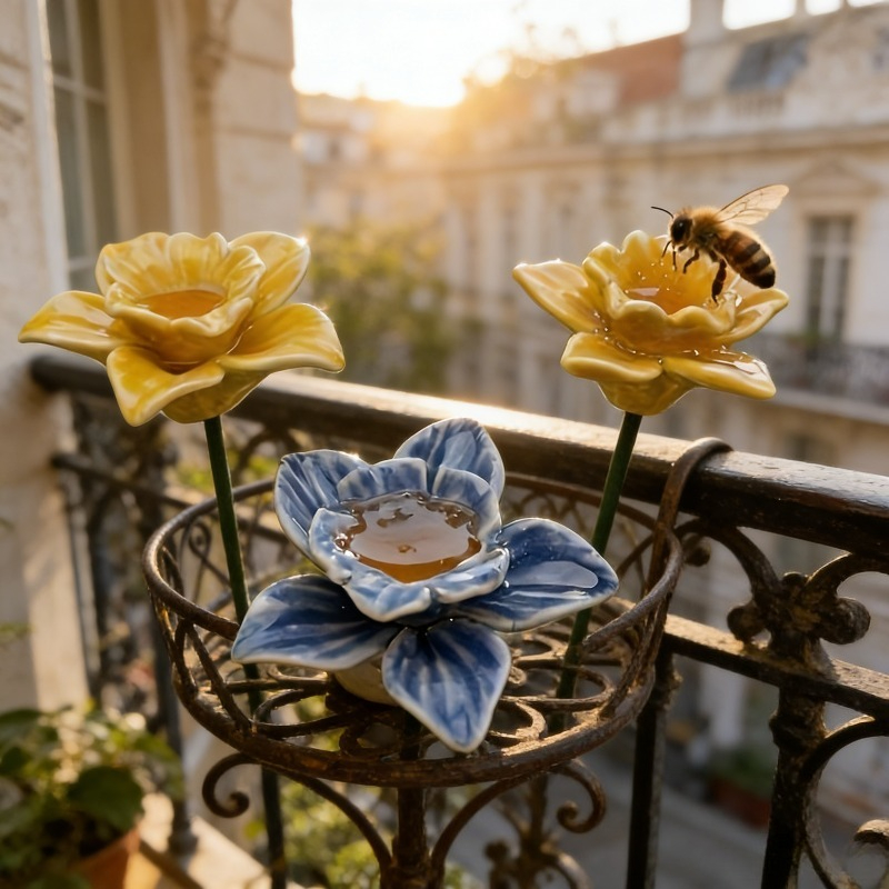 Sada 3 ručne vyrobených keramických výrobkov pre včelárov, určených pre včelárstvo, porcelánové náradie na kŕmenie, vhodné pre vnútorné dekorácie a vonkajšie pre