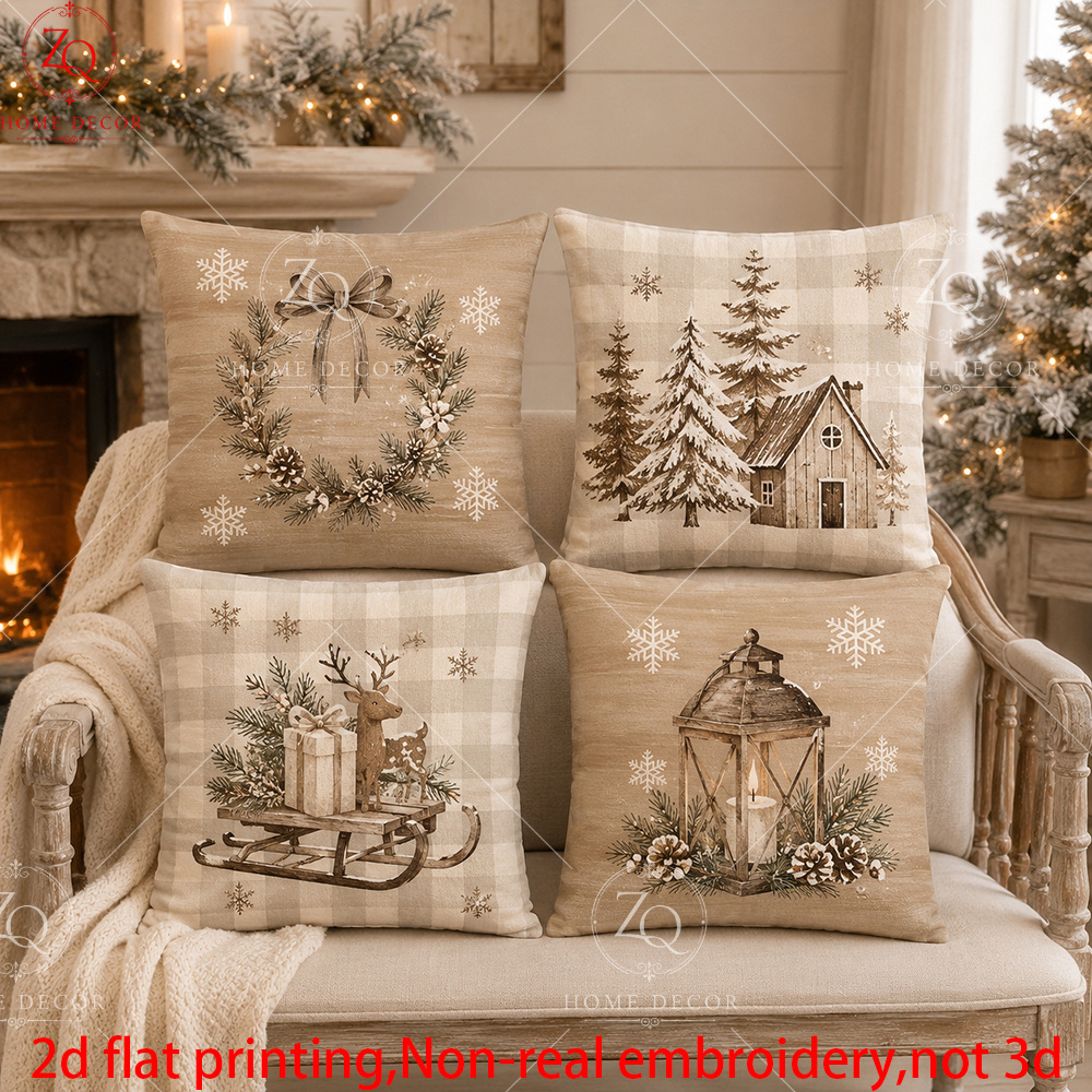 TEMU Lot de 4 housses de coussin vintage marron chaud style chalet en cèdre, adaptées pour le porche ou , housses de coussin à fermeture éclair style