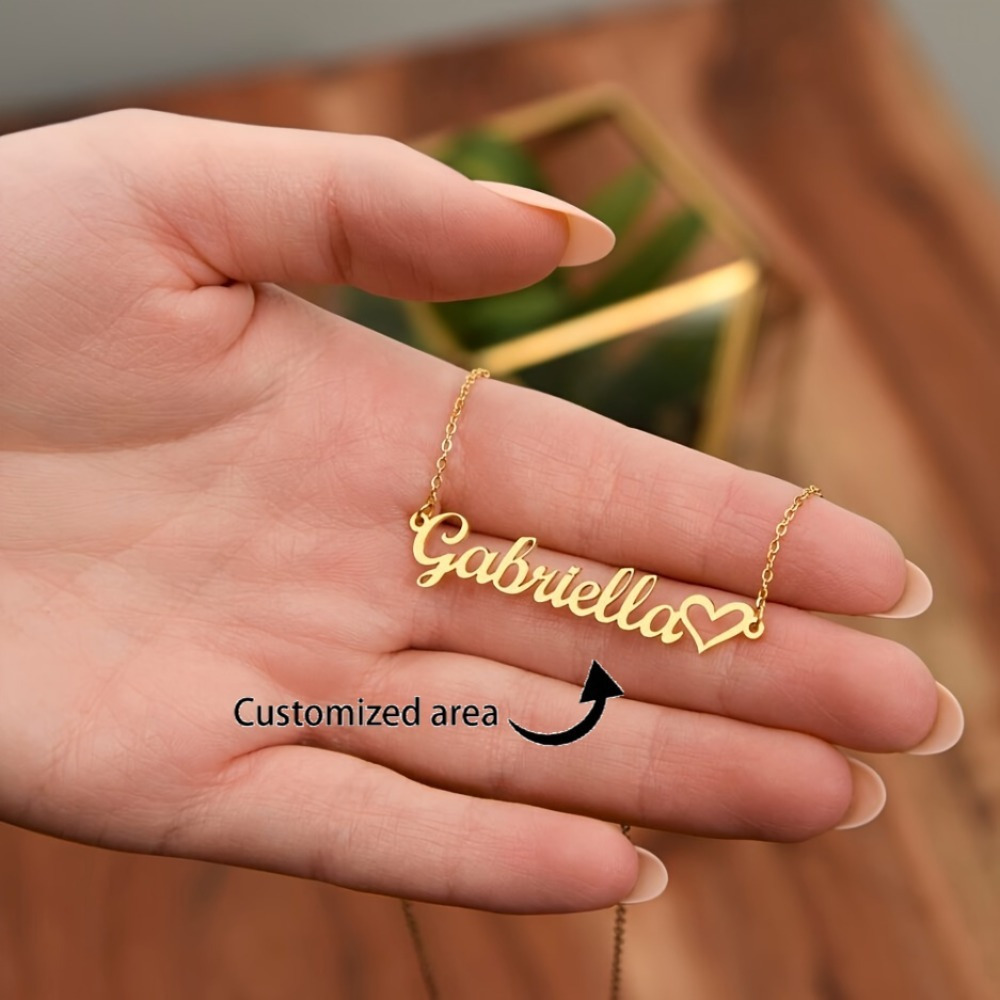 TEMU Collier Personnalisé avec Nom de Cœur - Acier Inoxydable Plaqué Or 18K, Design Élégant Personnalisé en Écriture Cursive, Accessoire et de Soirée