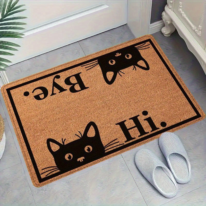 TEMU 1pc Black Cat Welcome Mat - Features A , Slip-resistant, Suitable For Indoor/outdoor Use, Perfect For Home Decor, Camping, And Holidays, A Great