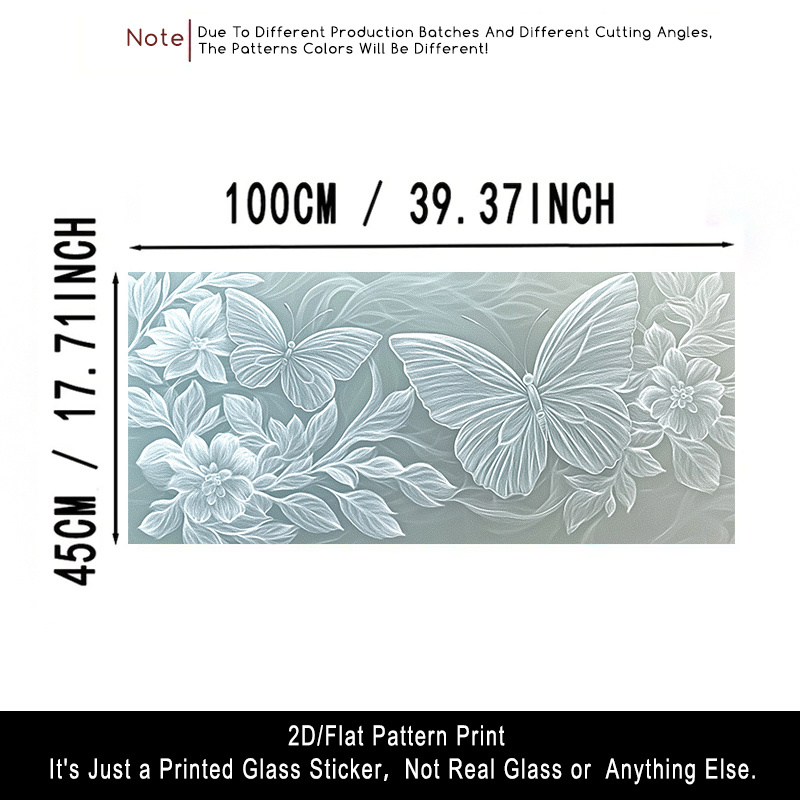 TEMU 2D Plat - 2D Plat - 2D/Plat 1 stuks Frosted Glasfolie Vlinder Drijvend Schaduw Glasraamfolie, Transparante PVC Adsorptie Glazen Deur En Raam