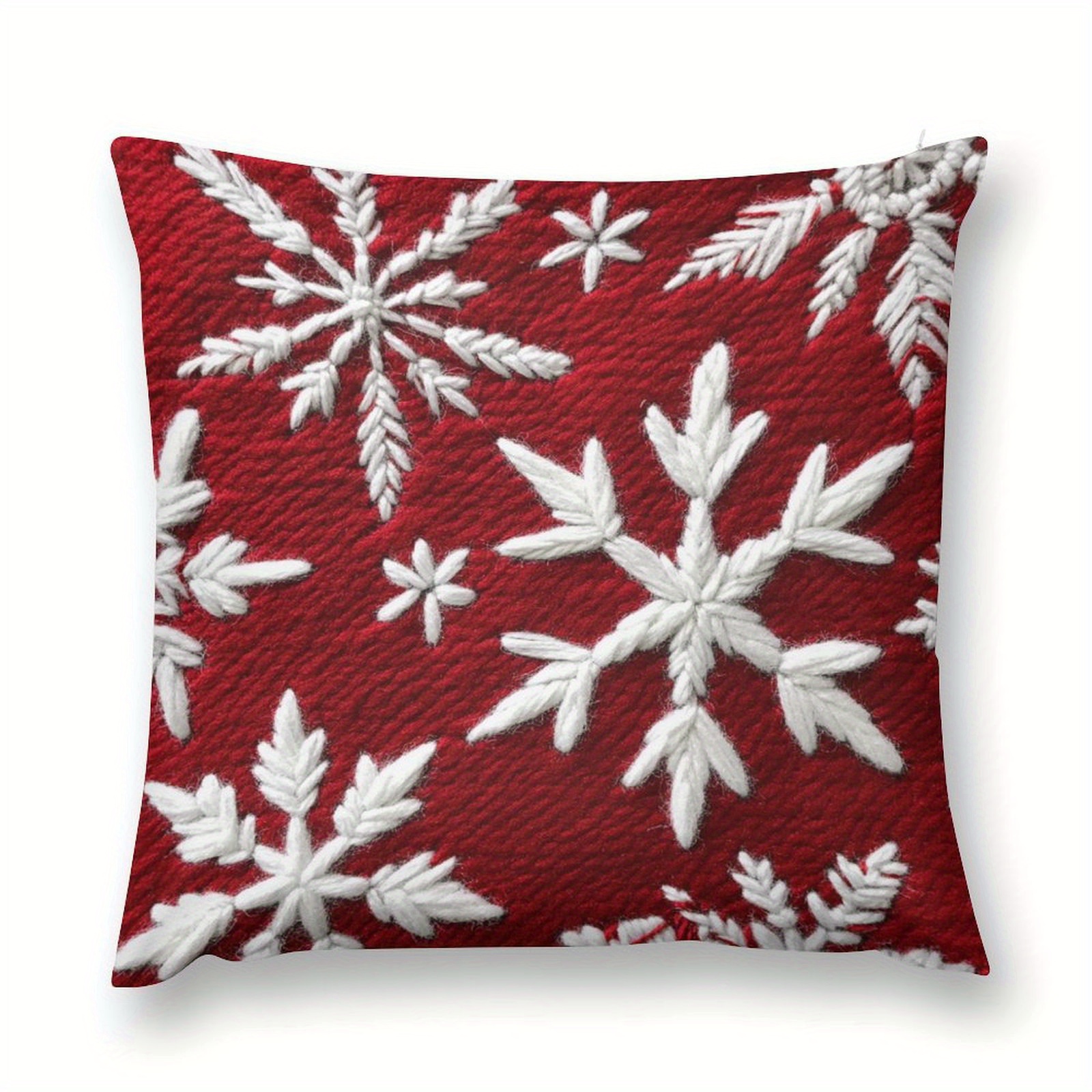 

Cozy Christmas Snowflake Throw Pillow Cover 18x18" - Soft Plush, Red & For Sofa, Bed, And Home Decor - Zip Closure, Machine Washable, Living Room Pillowcase, , Decor, Room Decoration