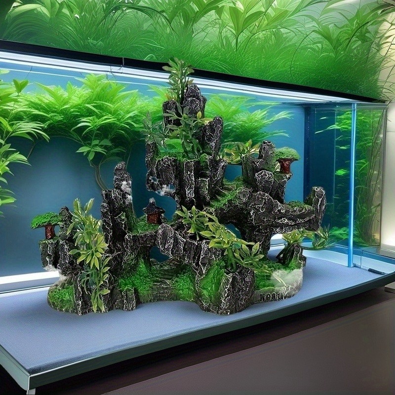 

1pc Resin Double-sided Aquarium Mountain, Simulated For Fish Landscaping, Aquatic Plant Decor, Fish And Shrimp Hideaway, Realistic Artificial Water Accessory