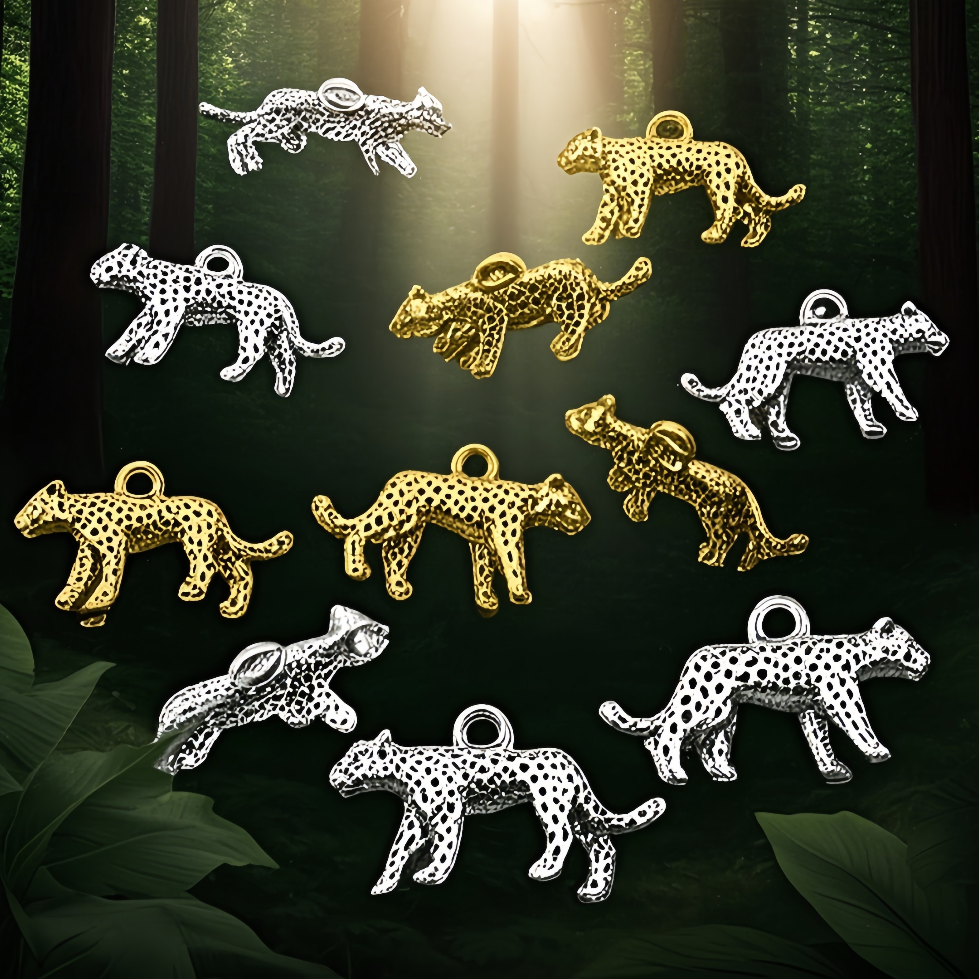 

10pcs Golden & Silvery 3d Leopard Charms Set, 15*24mm Alloy Animal Pendants For And Luggage Accessories, Ideal For , Parties, And Back To School Gifts