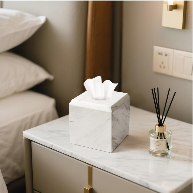 1pc extra heavy-duty natural marble tissue box cover & toilet paper holder - marble- , -slip base, fits square boxes, marble texture - marble countertop decor for bathroom, living room, office - ideal gift for elderly & low-    - fits 5.5” tissues (compatible with single/  boxes) - marble material, one-hand access, -slip pads, easy refill slot, tissue holder bathroom Product details 5