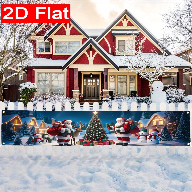 TEMU Bannière 2D Plate JIT1pcs de Neige de Noël - Design de de Neige, Père Noël et - Drapeau en Polyester (5) pour Clôture, Pelouse et Mur -