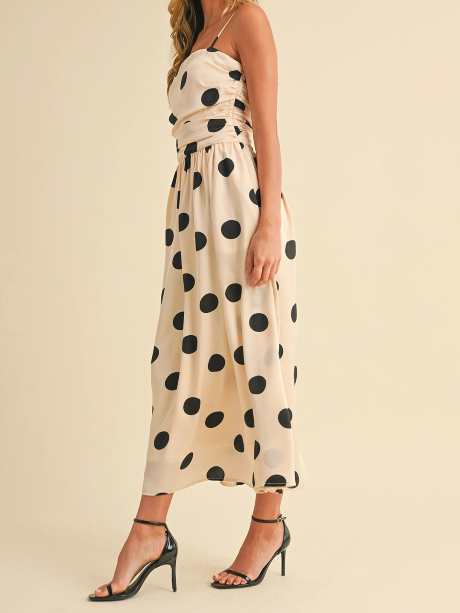 dior beige dress Willa Gathered Mesh Midi Dress / Polka Dot | MESHKI main image 1