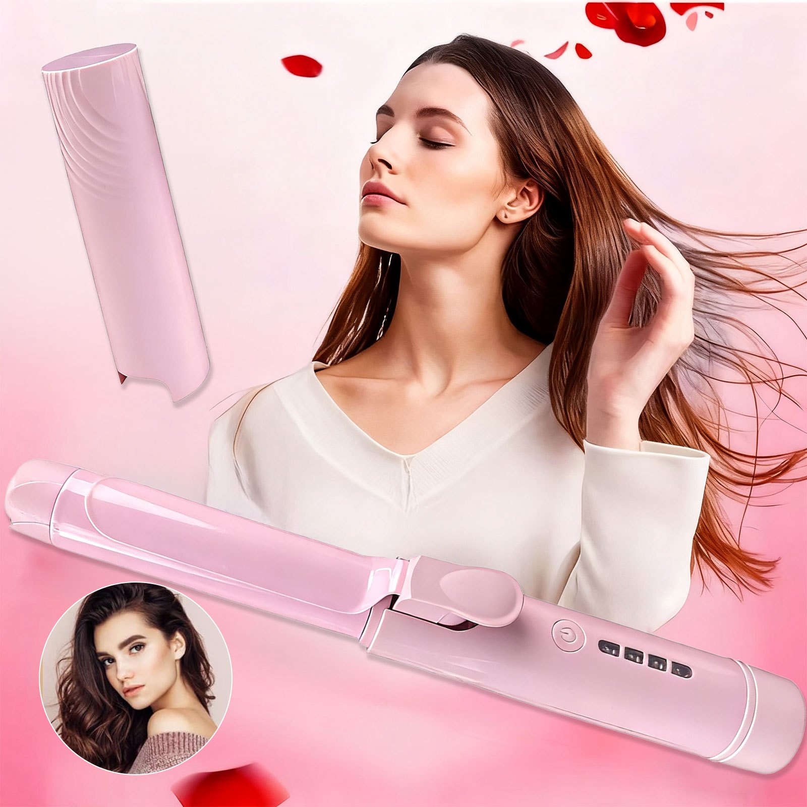 TEMU Mini Wireless Curling Iron For Curling And Straightening, 22mm Diameter, Usb Rechargeable, 4-speed Temperature Adjustment, Fast For Delicate