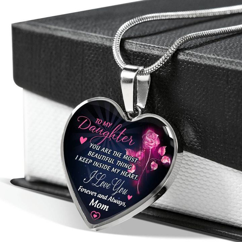 TEMU 1pc Alloy Mother Daughter Theme Heart Necklace With Pink Rose And Elements, Exquisite And Versatile, Perfect Gift From Mom To Daughter