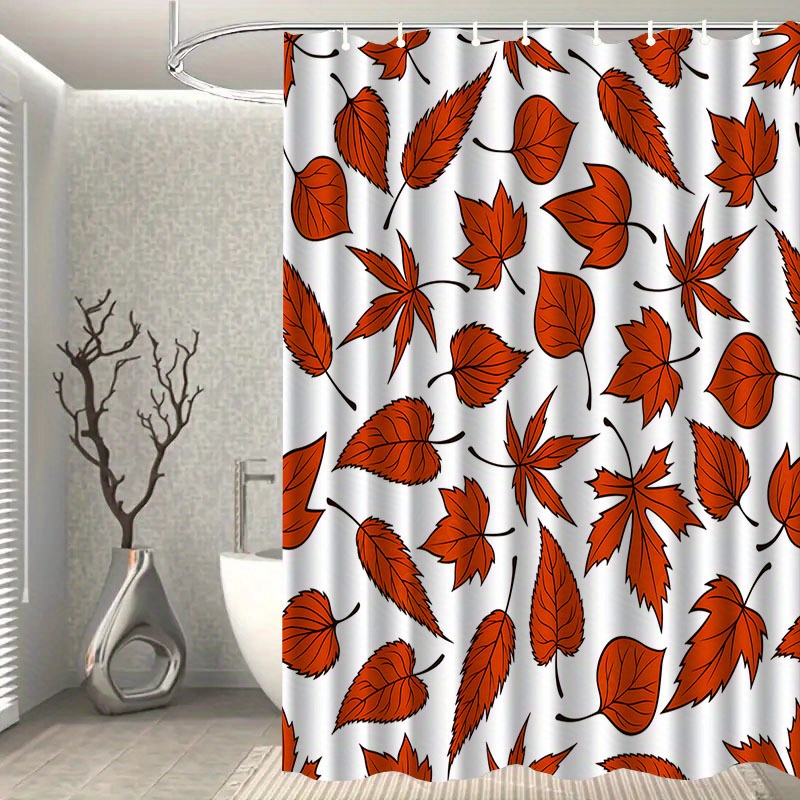 TEMU 1pc A Shower Curtain Featuring A Leaf Design, Complete With Hooks, Suitable For Water Washing, Serving As A Bath Divider, And As A Decorative