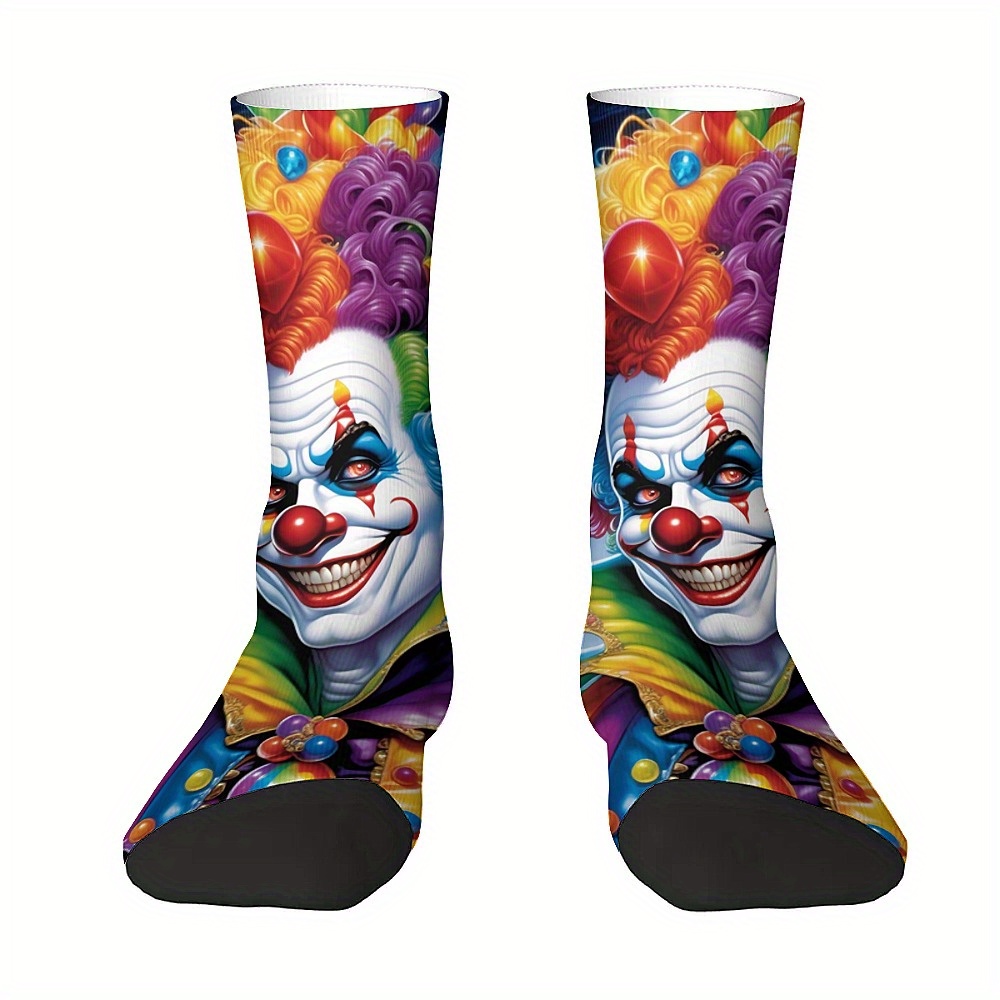 

1 paire de chaussettes unisexes à imprimé clown, couture en mélange polyester 95 % élasthanne 5 %, lavage à uniquement, cadeau amusant pour hommes et femmes