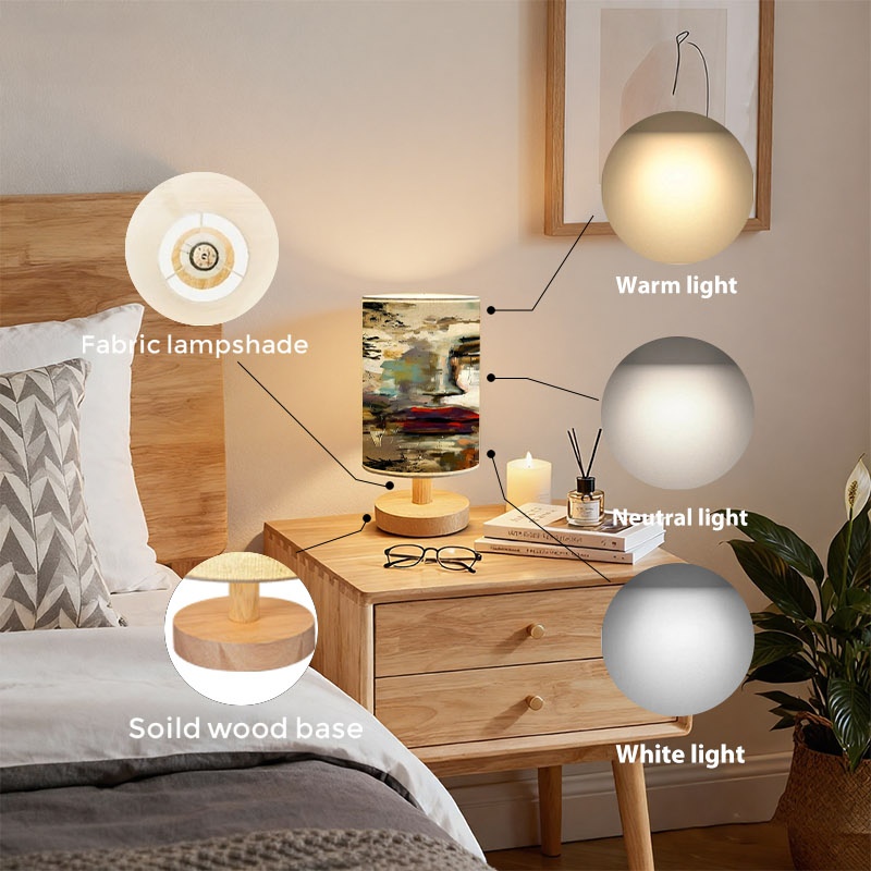 Surreal Abstract Face Full-Print Wooden Desk Lamp