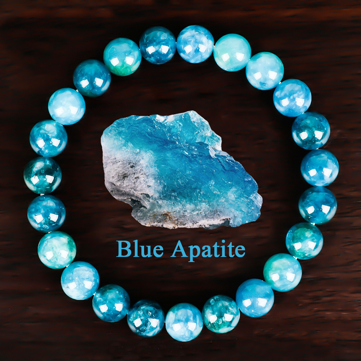 E-shop Elegantes böhmisches blau Apatit-Perlenarmband mit Natursteinen und kugelförmigen Perlen - Farbverlauf Blaues für den , Geschenke zum Chefstag,