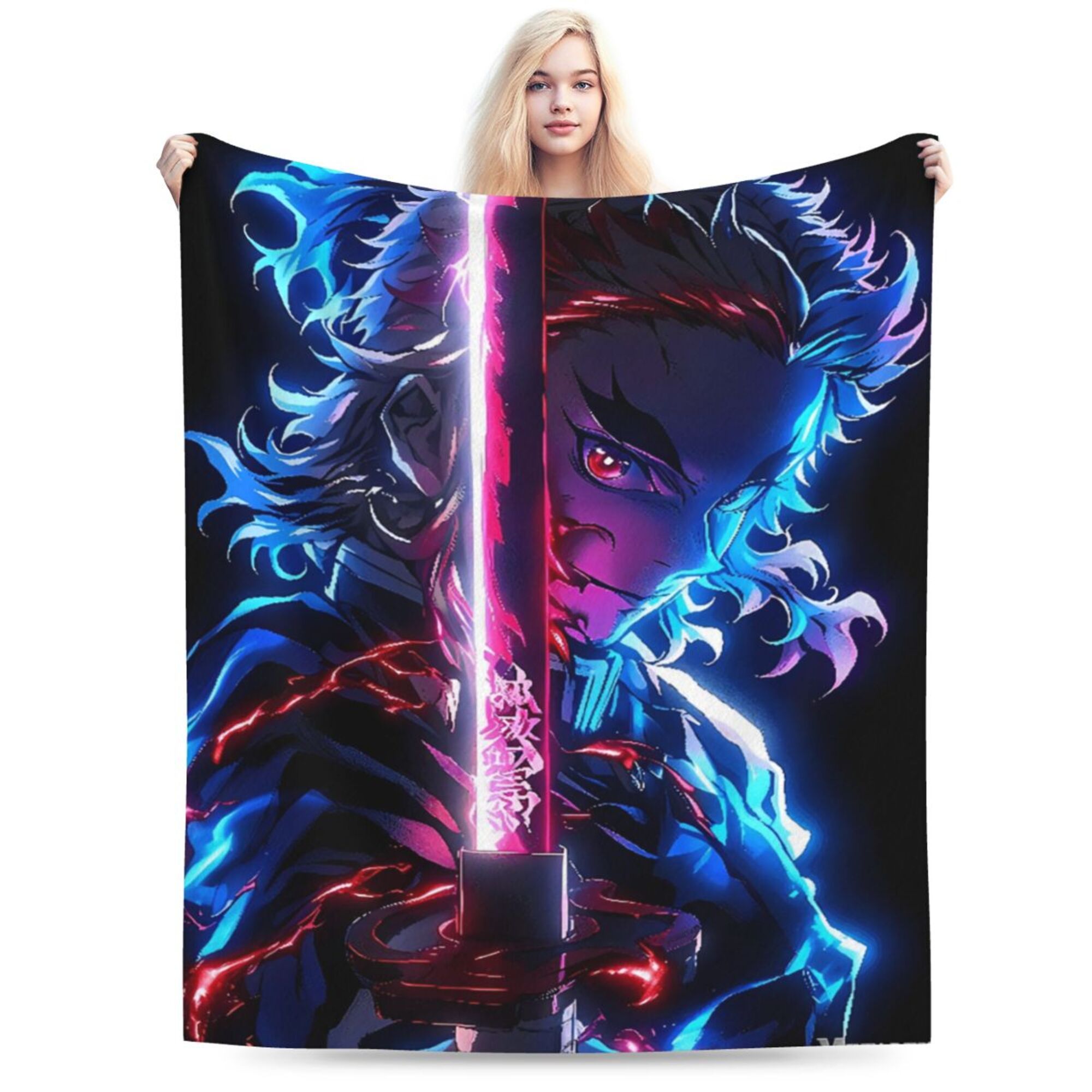 

Demon Anime Style Super Soft Flannel Blanket, Warm And Comfortable Living Room Blanket, Travel Blanket, Multi- Gift Blanket, Office Blanket, Sofa Decoration - Home Decoration Accessories