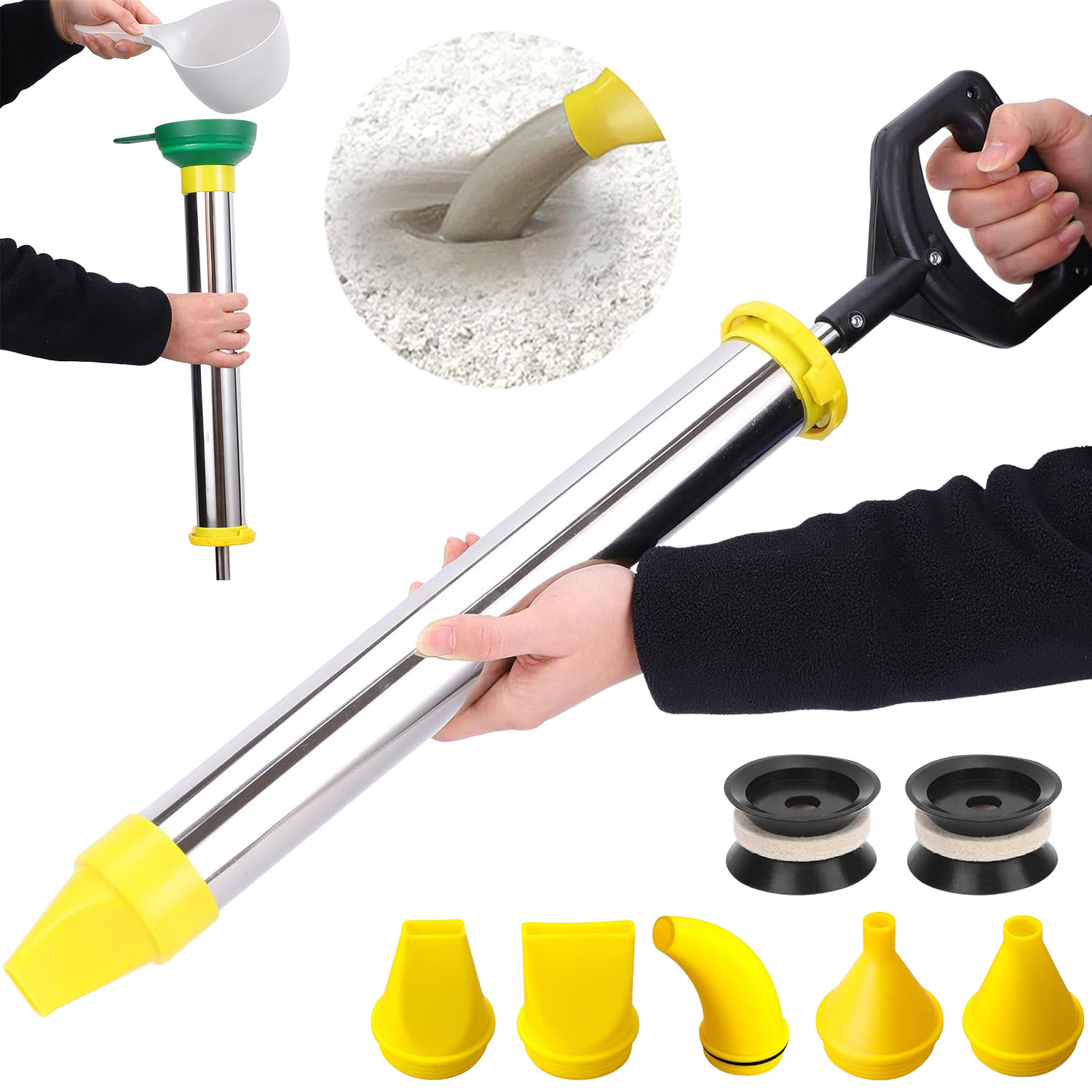 Image of Cement Caulking Pump Thickened Stainless Caulk Mortar Grouting Gun Mortar Sprayer Applicator Cement Caulking Gun With 5 Nozzles