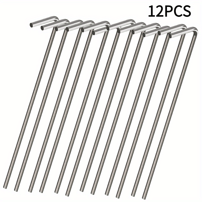 E-shop 12/24er-Pack Schwerlast-Zeltspieße aus Edelstahl mit gebogenem Kopf - Rostbeständige Erdspieße, geeignet für Camping, Gartenarbeit,
