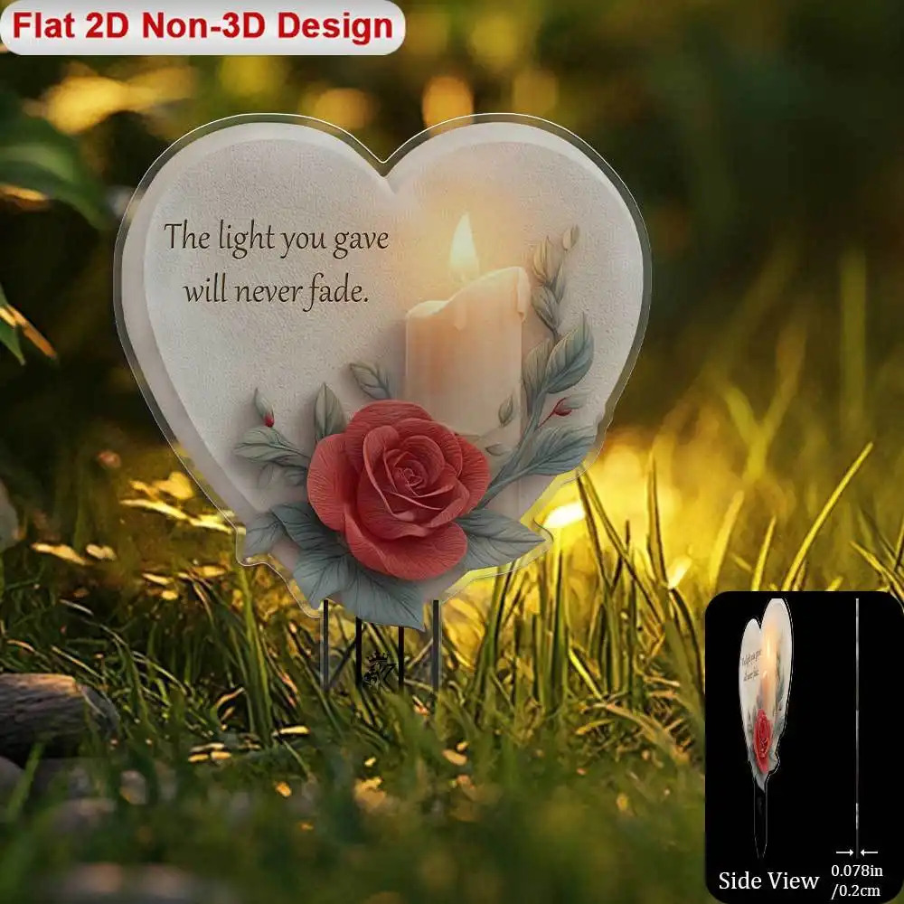 TEMU 2d Flat, [2d Flat] 2d Flat 2d Plane, | Red -shaped Memorial Plaque, Garden Decor , "the Light You Gave " Text, Suitable For Flower Beds,