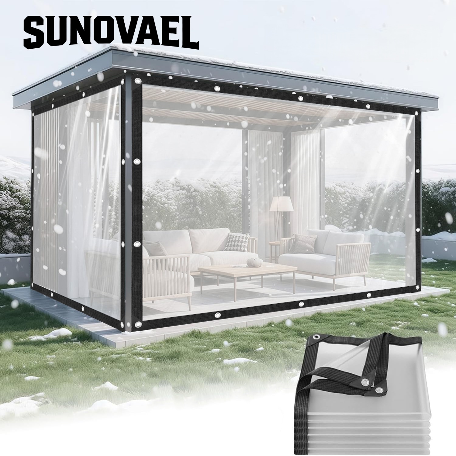 TEMU Bâche transparente épaisse et robuste, bâche extérieure coupe-vent, avec bords thermosoudés améliorés pour résistance à la et UV, convient pour