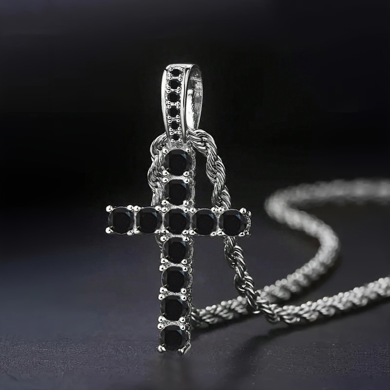 Image of Creative Black Zirconia Cross Necklace Suitable For Men And Women, Perfect For Parties, Carnivals, And Everyday Punk Fashion, A For Easter Jewelry