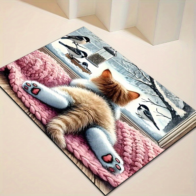TEMU 1 Diatomite Quick- Feeding Mat With Cute Lying Kitten Design - Non-slip, , Washable Food Mat, Suitable For Bowls, Diatomite, Easy To Clean For