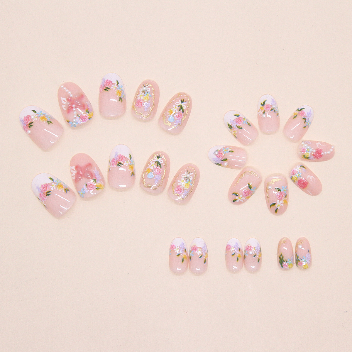TEMU Almond Nail 24pcs Valentine's Day Nails Floral Inlay Full-bloom Flying Nails Wearable Nails, Suitable For Women And Valentine's Day Dates, Holiday Events, Parties, Gifts For, Wedding Occasions