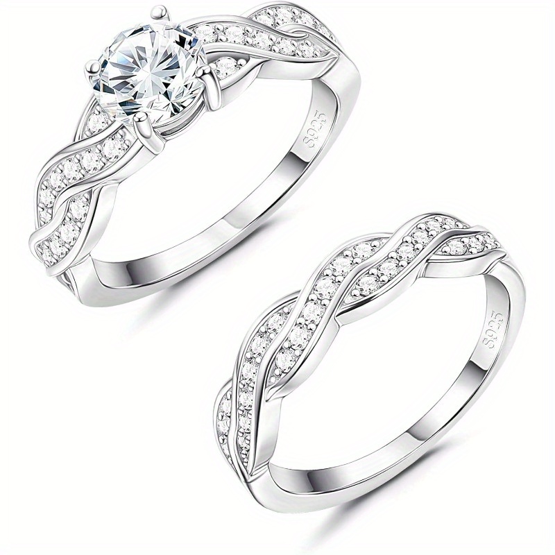 Sterling Silver Infinity Ring Set CZ Wedding Engagement