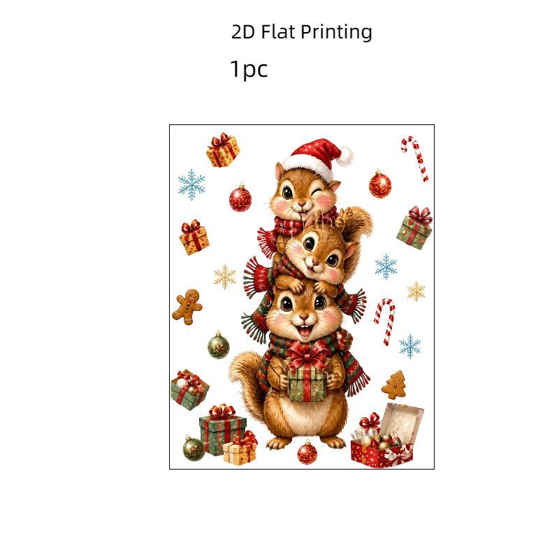 TEMU 1 pz, Nuovo adesivo statico piatto 2D per finestra, Piccolo con cappello da e sciarpa, Scatola regalo di Natale e elementi di di speziato a di ,