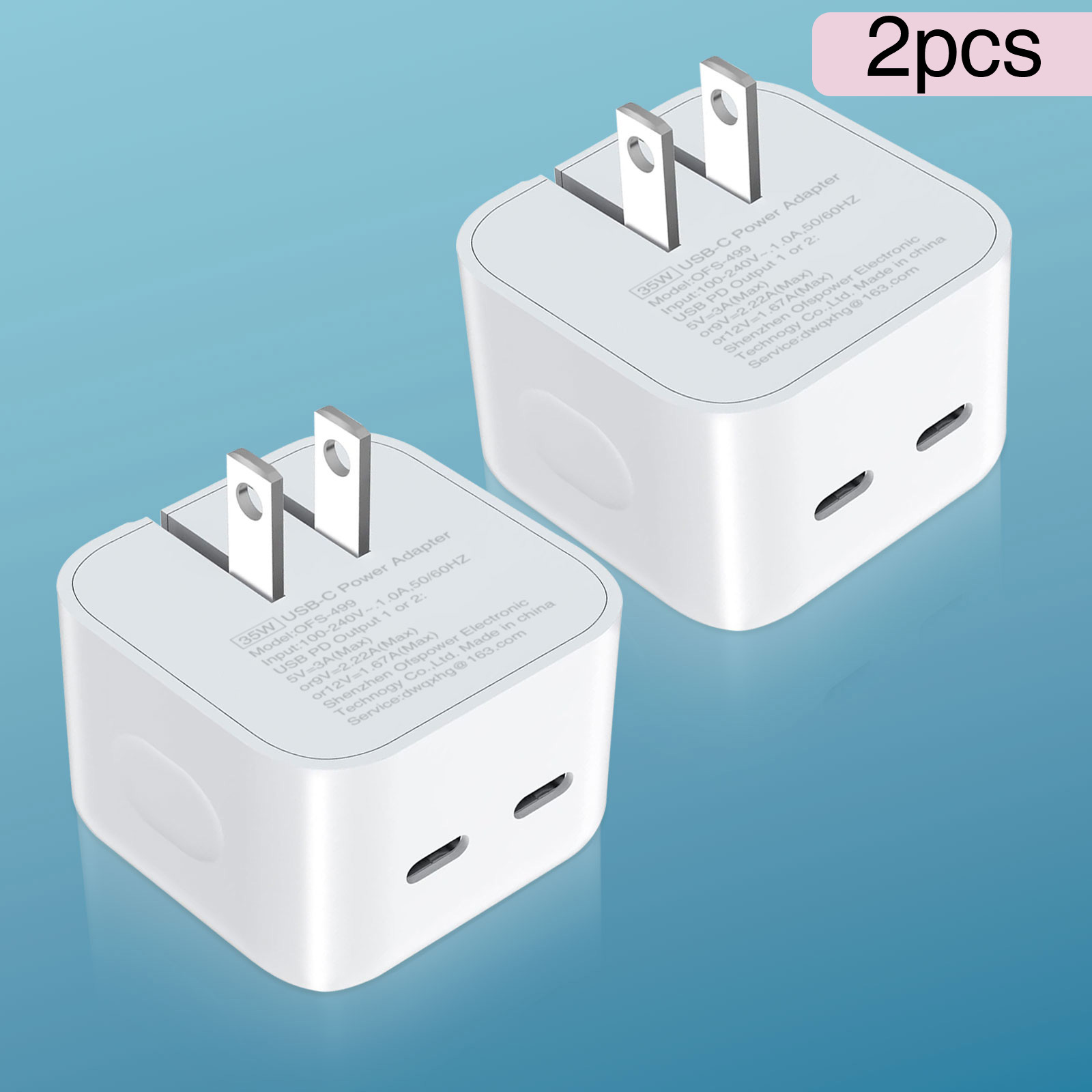 

Power Adapter Foldable Usb Type C Dual Usb-c Port Compact Wall Charger With A C To C Cable For Iphone 15/ 14 Pro/ Iphone13 12 11, Ipad