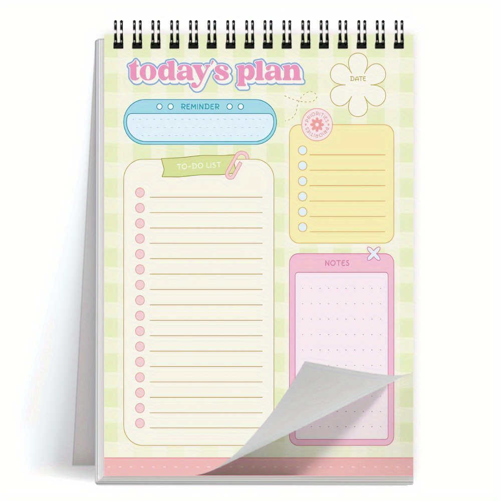 TEMU 1pc Bloc-notes à liste de tâches pastel printanier, agenda spirale, organisateur d'agenda pour et des notes/todo