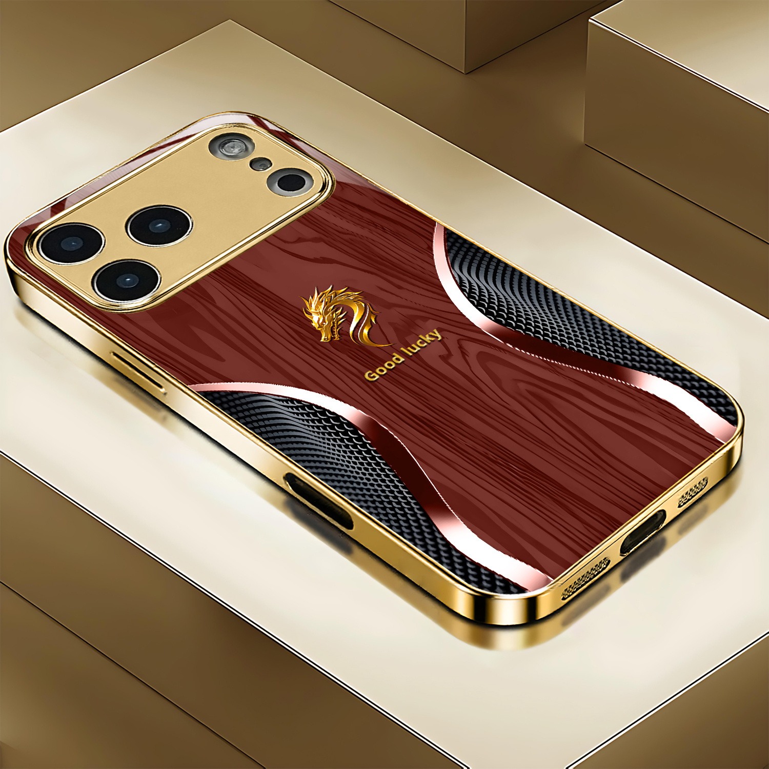 TEMU Phone Case - Creative Classic Pattern Electroplated Golden New Phone Case Suitable For Iphone 17/17 Pro/17 Air/17 Pro Max/16/16 Pro/16 Plus/16