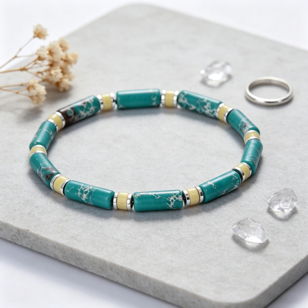 Women's Green Imperial Stone Tube Beads Stretch Bracelet