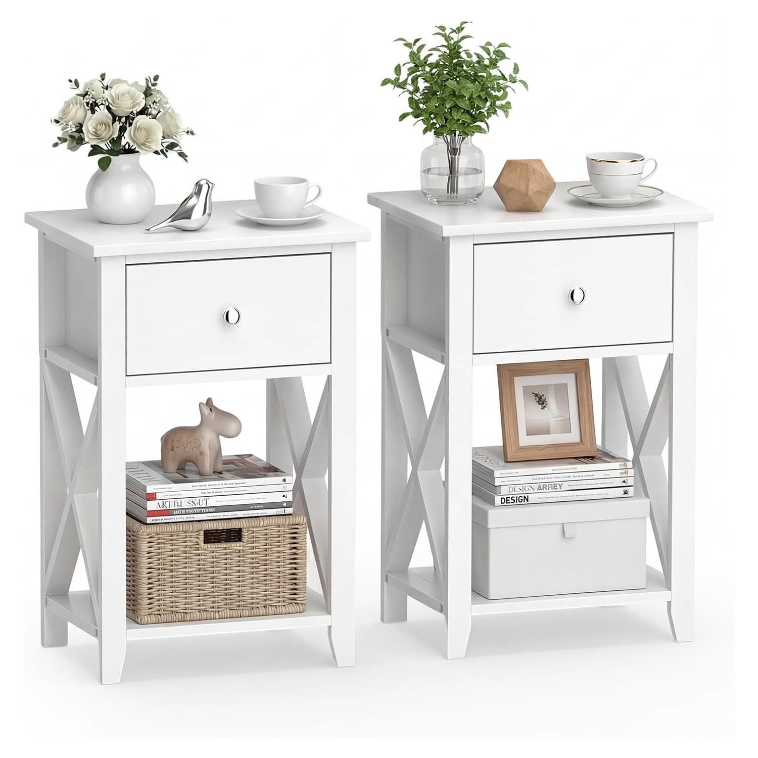 TEMU Table de chevet pour enfants avec tiroir, ensemble de 2, table de chevet moderne à 3 niveaux avec étagère ouverte, table d'appoint compacte pour
