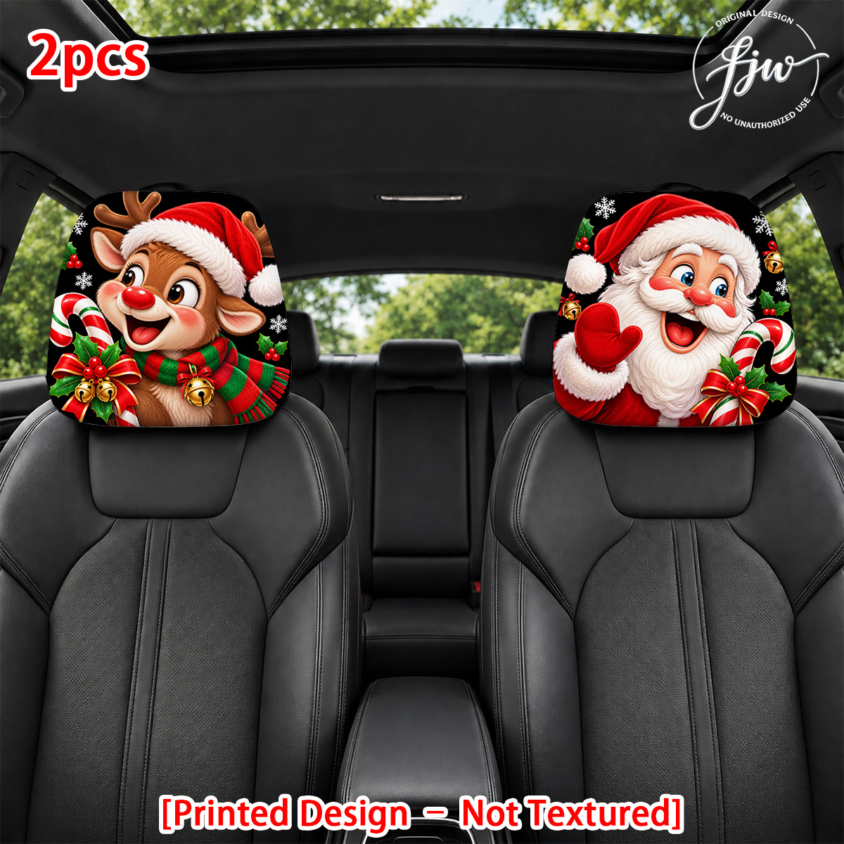 TEMU 2pcs Housses de -Tête de Voiture Festives Père Noël et , Lot de 2 Protecteurs de -Tête de Siège Auto de Noël, de Noël Amusants, Doux et