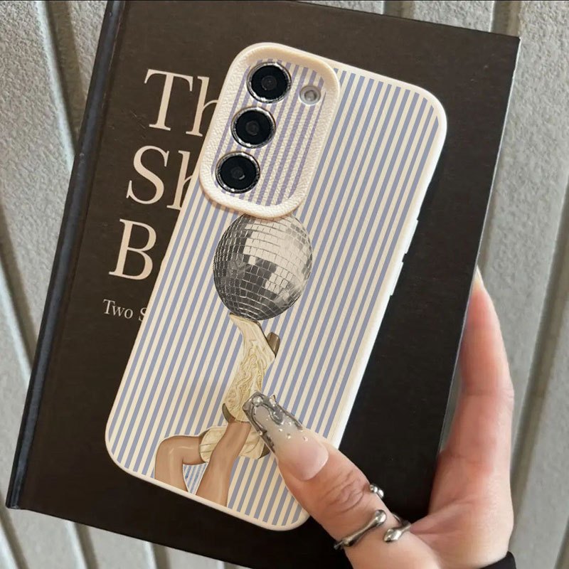 TEMU Phone Case: Cowboy Boot Disco Ball And White Stripe Pattern Phone Case For Galaxy S23/s22/s24/s21 Ultra/s20/a31/a32/a55/a72/a52s/a34/s23