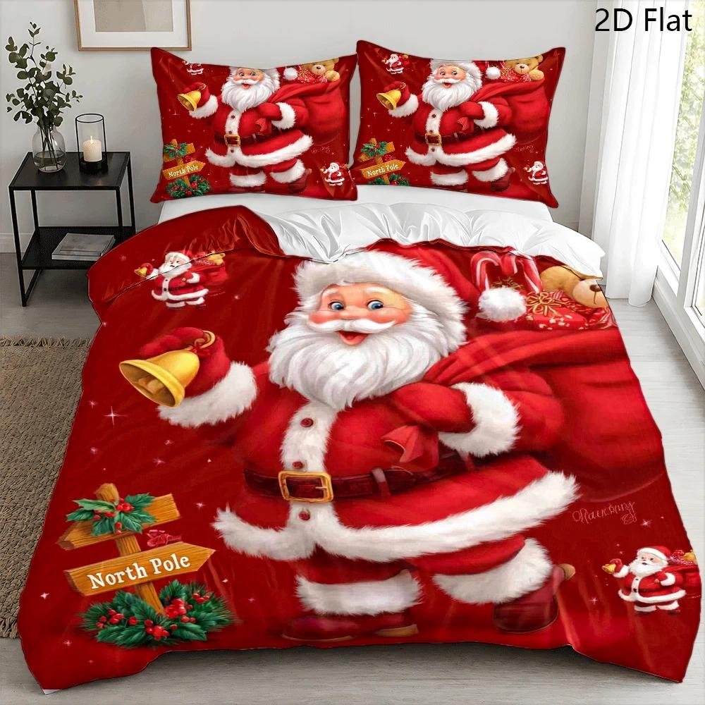 TEMU 3pcs Duvet Cover Set, 1pc Duvet Cover And 2pcs Pillowcases (no Filling) 2d Flat Printing, Christmas Santa Theme, Cartoon Illustration Style,