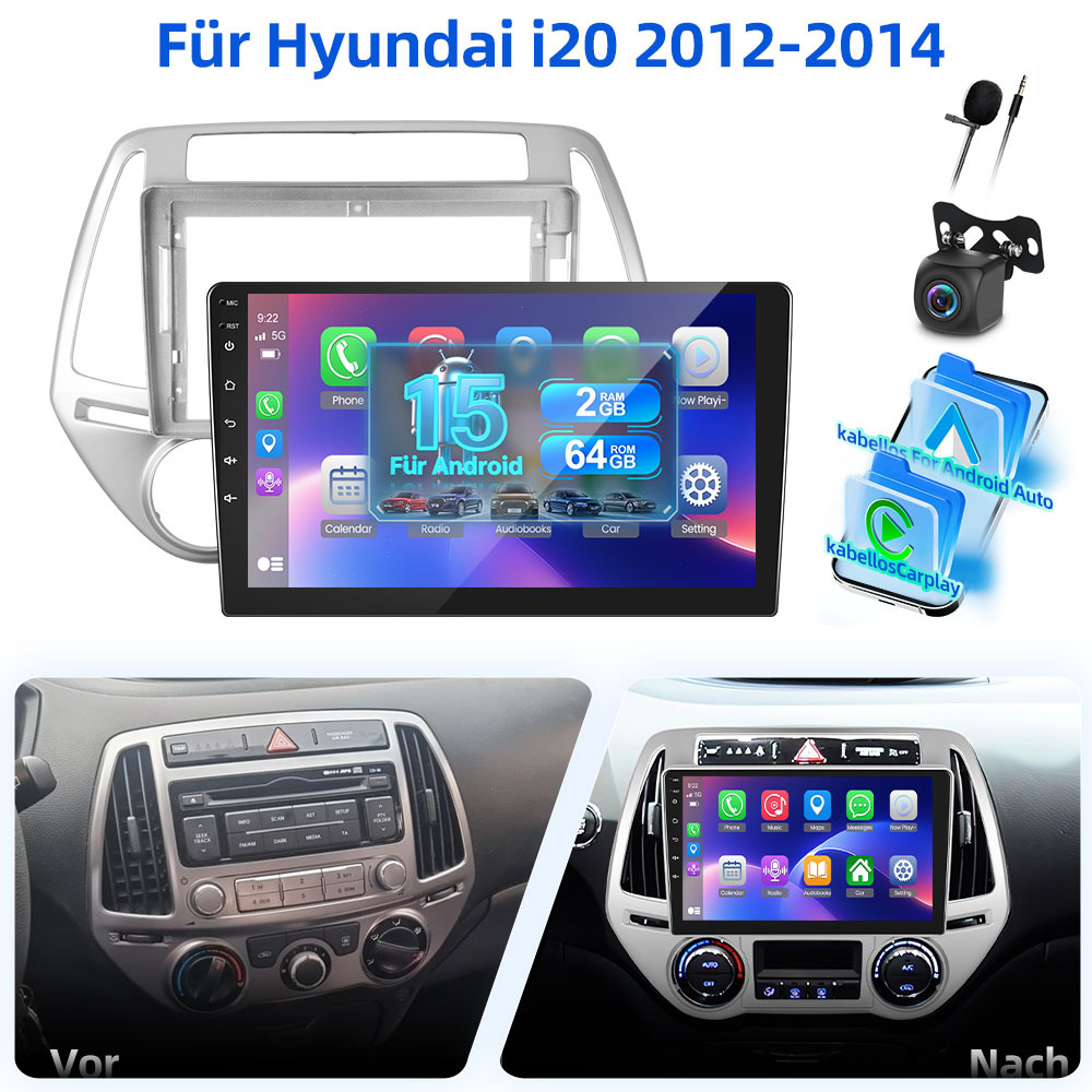 Image of 15 Car Radio 2gb+64gb Carplay Autoradio Radio For I20 2012-2014 Car Stereo With Auto, 9 Inch .5d Touch Screen Radio With Gps, Wifi, Eq, Bt, Swc, Fm Rds Radio With Camera And Mic